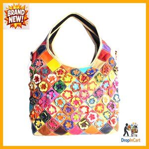 Vintage Floral Leather Shoulder Bag Hobo Tote Detachable Strap Travel Purse